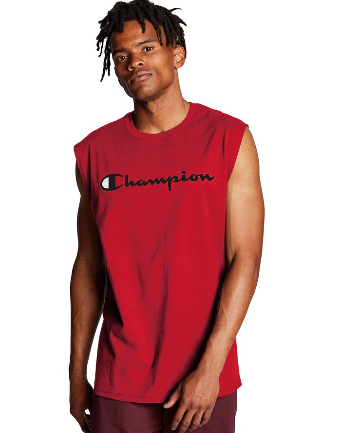 Champion Mens Tank Tops NZ - Classic Jersey Script Logo Red ( 5861-OHSDF )